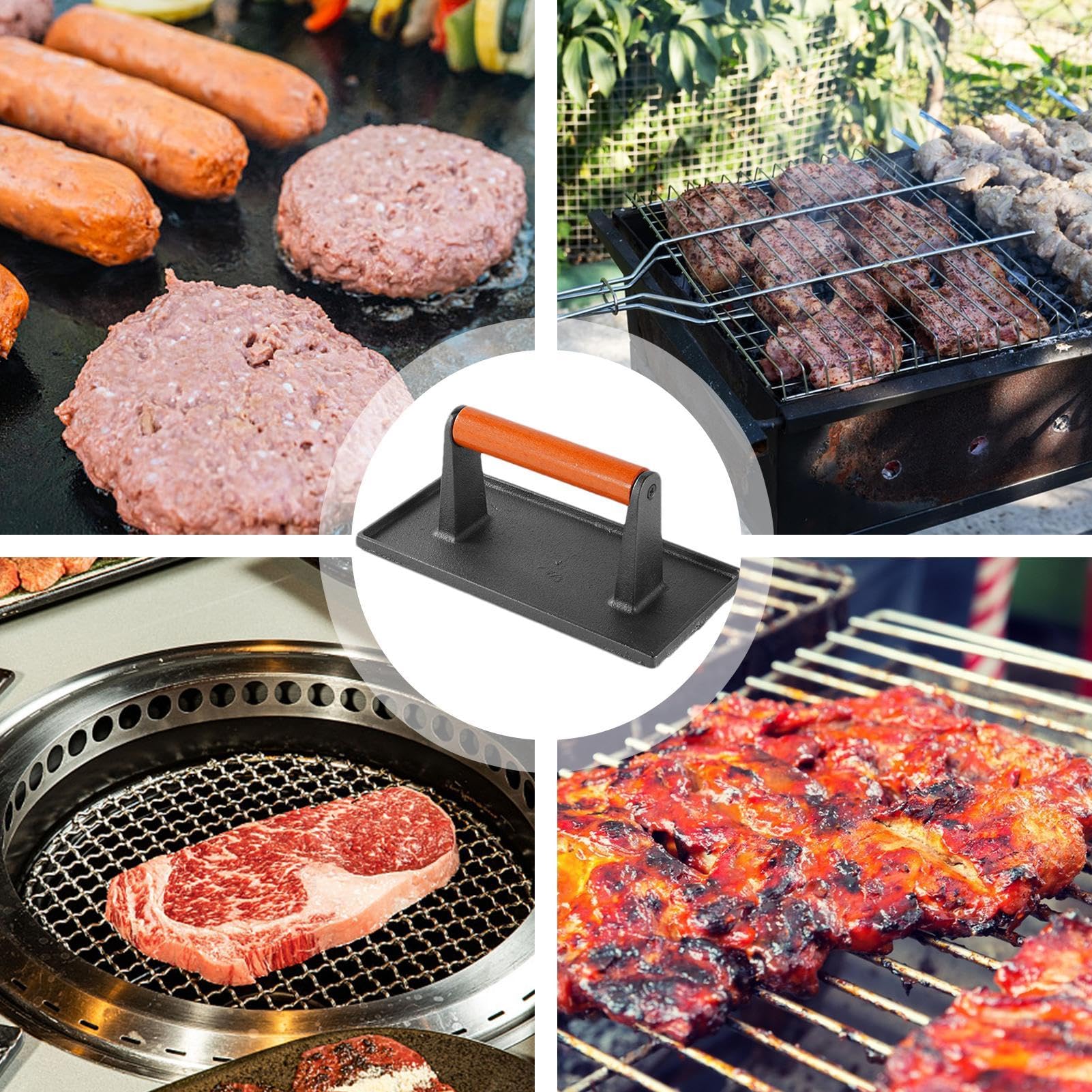 Pressa per Hamburger, schiaccia Hamburger | Pressa Manuale per | schiacciapatate in ghisa per hamburger e bacon,Griglia a piastra piatta per cucinare, spatola per barbecue con impugnatura er