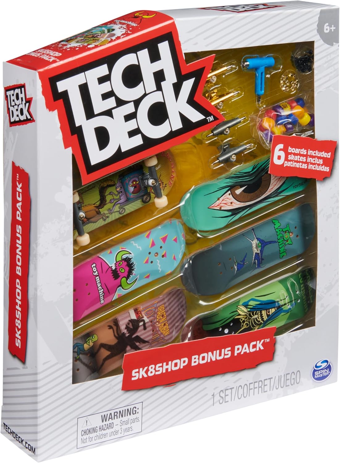 TECH DECK, Toy Machine Sk8shop Fingerboard Bonus Pack, Collectible and Customizable Mini Skateboards, Kids Toys for Ages 6 and up