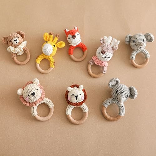 Miniatura 10 de Wooden Baby RattleCrochet Bunny Rattle with Wood Ring, Newborn Wooden Animal Rattle ToyInfant Pink Bunny Wood Rattle ToysBunny-3