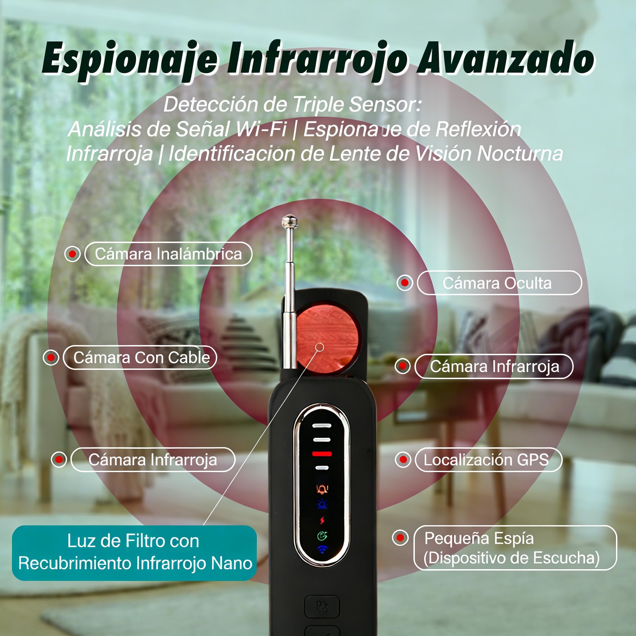 Detector Camaras y Microfonos Ocultos GPS y Detector de Errores, Detector de Señales RF para Hotel Hogar Oficina Viajes