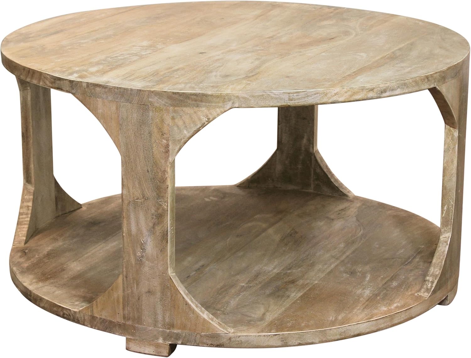 Moti Jenna Round Cocktail Table with Shelves in Coastal Natural Solid Wood