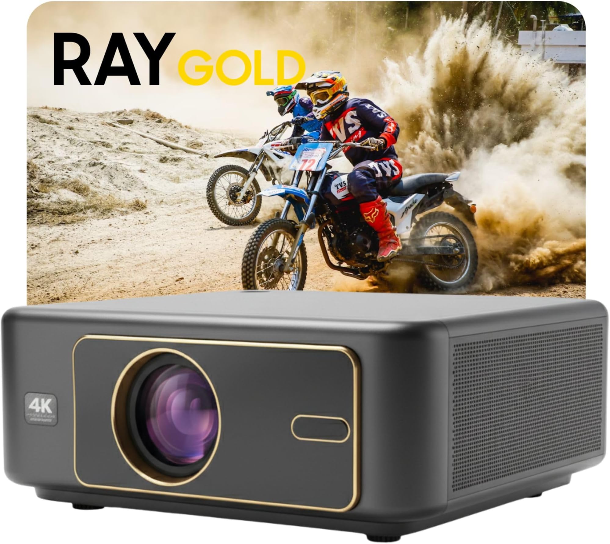 Japan RAY Gold Android 12 Full HD 1080p Projector, 2150 ANSI Lumens, 300 inch Projection 4K HDR Upscaling, Auto Focus, Auto Keystone, Dual WiFi, Bluetooth, ARC, Dual HDMI, Black