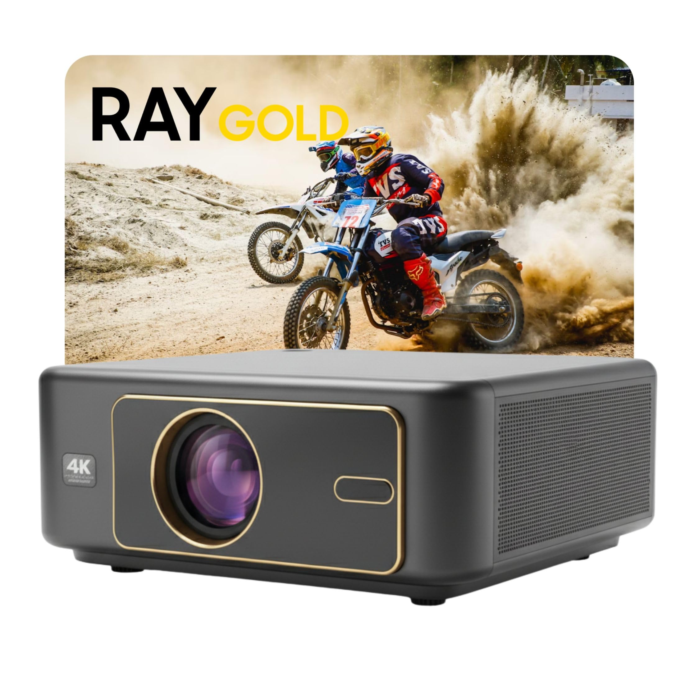 Japan RAY Gold Android 12 Full HD 1080p Projector, 2150 ANSI Lumens, 300 inch Projection 4K HDR Upscaling, Auto Focus, Auto Keystone, Dual WiFi, Bluetooth, ARC, Dual HDMI, Black