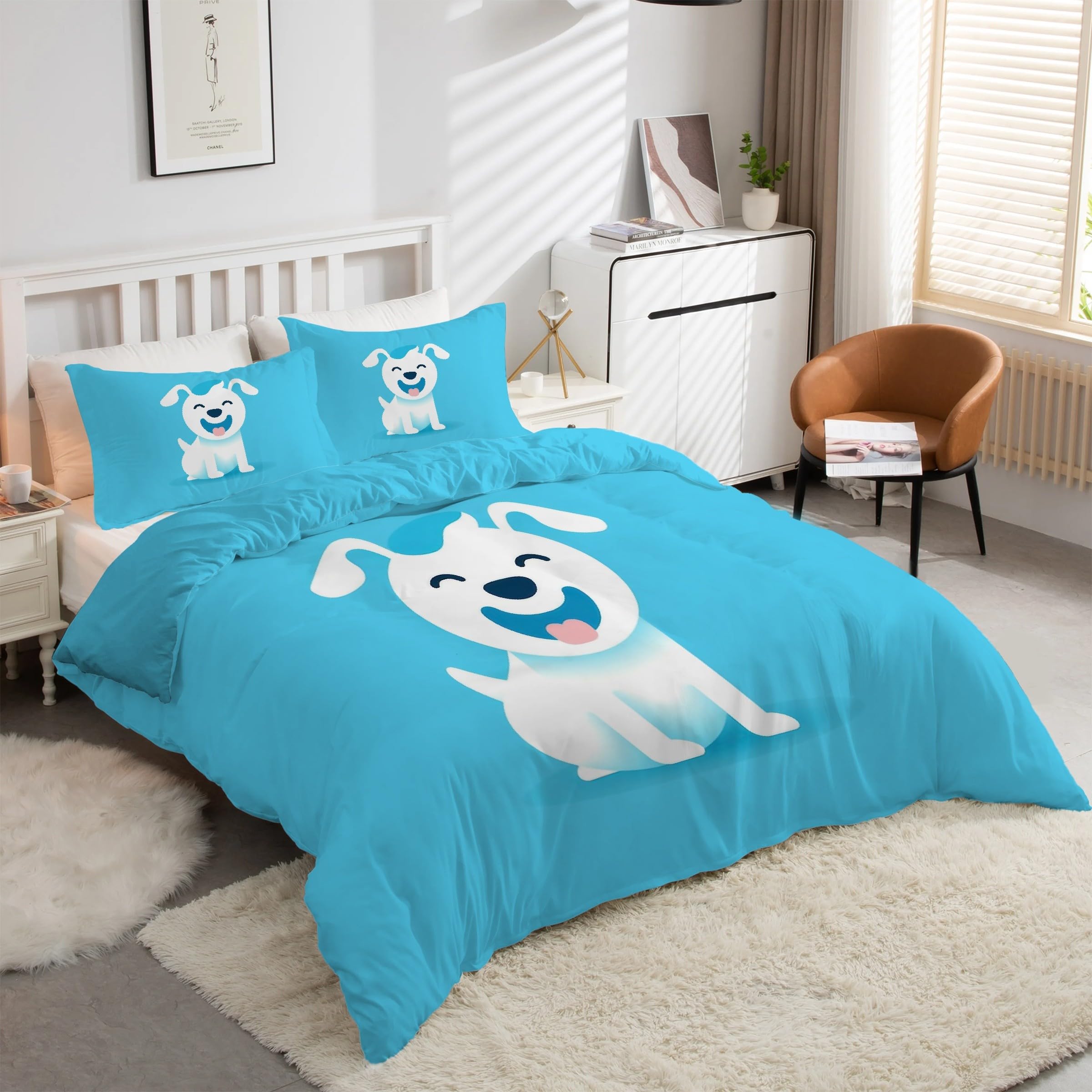 Housse de couette 240 x 260 ChienBleu facile à enfiler avec son zip doux
