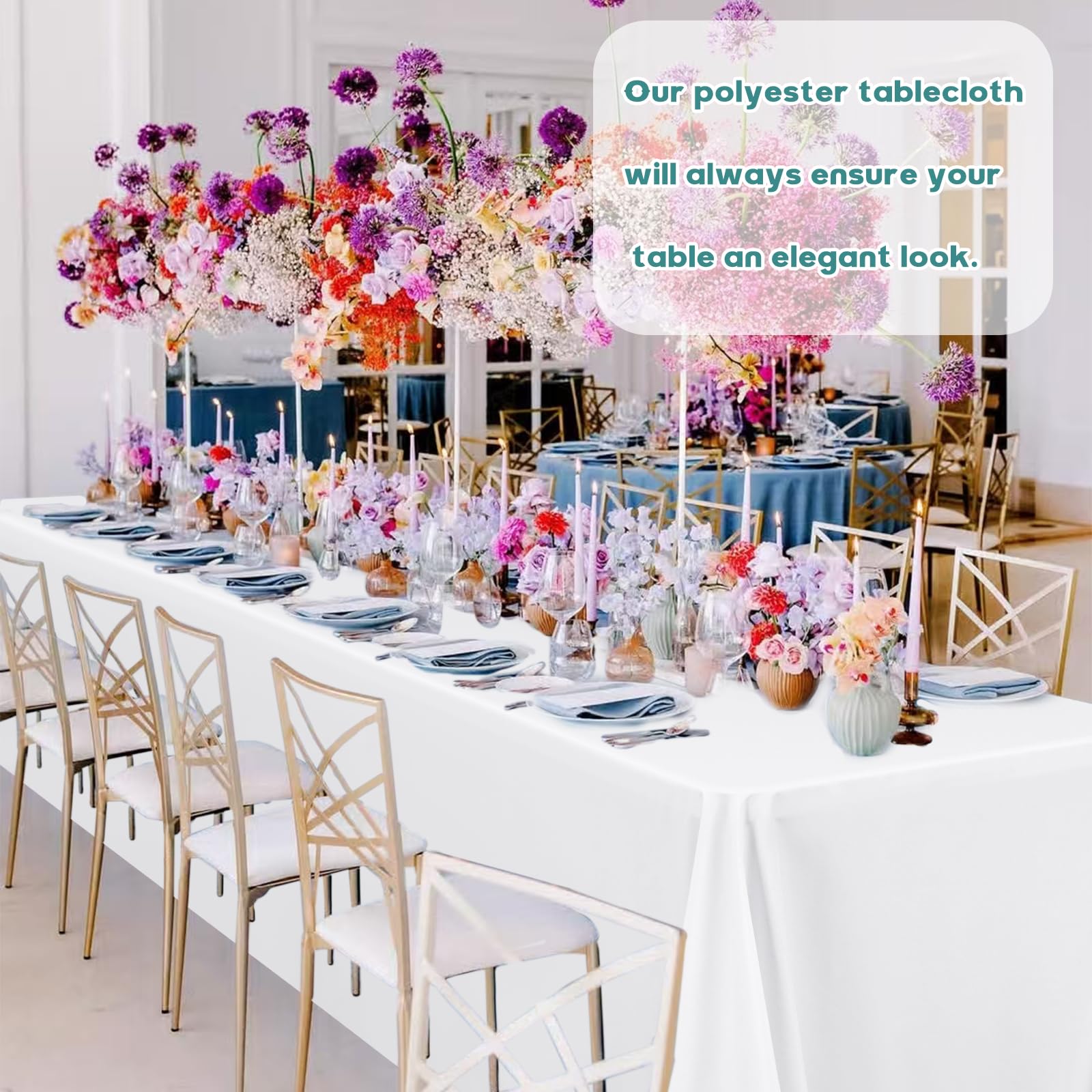 Pesonlook 8 Packs White Polyester Tablecloths 90 x 132 Inch for 8ft Rectangle Tables Washable Rectangular Polyester Tablecloth White Table Cover for Wedding,Banquet,Event,Party - Image 2