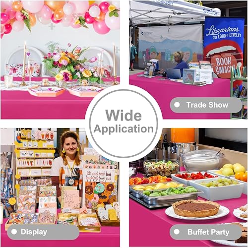 Miniatura 6 de PLOYMONO Paquete de 4 manteles rectangulares de poliéster lavable de 72 x 30 pulgadas color fucsia para mesa de bufé, banquetes, fiestas, bodas,