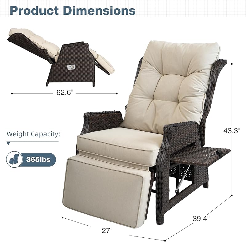 COMLAX FIELD Outdoor Recliner with Adjustable Backrest and Footrest,Beige image 2