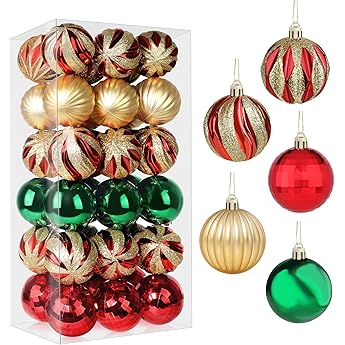 Garvee 30 Pcs Christmas Ball Ornaments, 2.36 Inch/6 Cm Shatterproof Christmas Tree Balls for Holiday Wedding Party Decoration, Gold