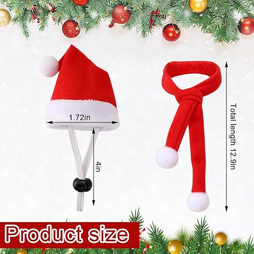 Miniatura 9 de Mini sombreros de Papá Noel, 12 piezas de JUNEBRUSHS Christmas para mascotas, juego de bufanda de sombrero de pollo rojo y verde, sombrero de animal
