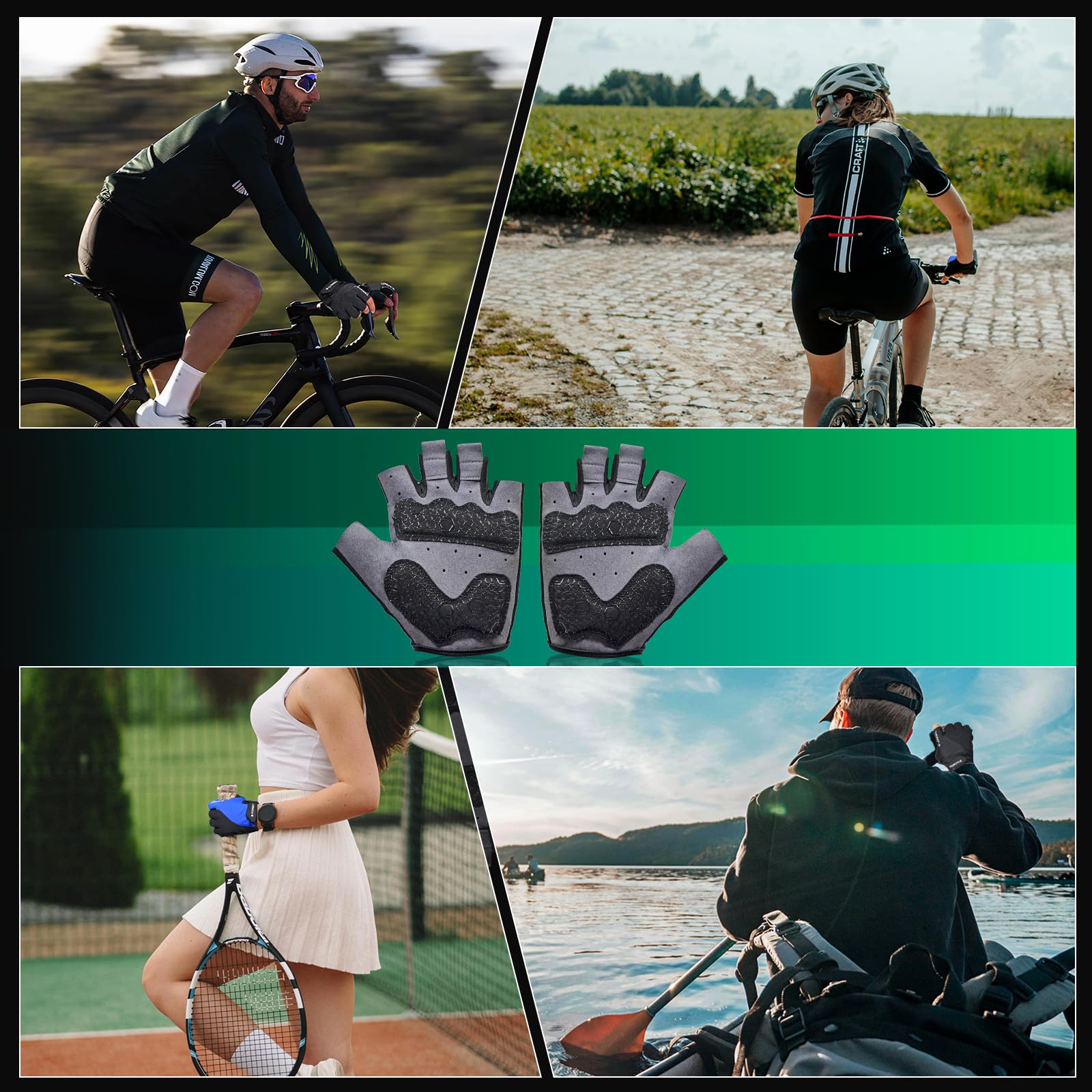 Rowerowe Rękawiczki Męskie Letnie Półfilanta - MTB Rękawiczki Mężczyźni z Szokiem Źelowym Absorpcja - Oddychające Rękawiczki Rowerowe Męskie Rękawiczki do Jazdy na Rowerze, Fitness