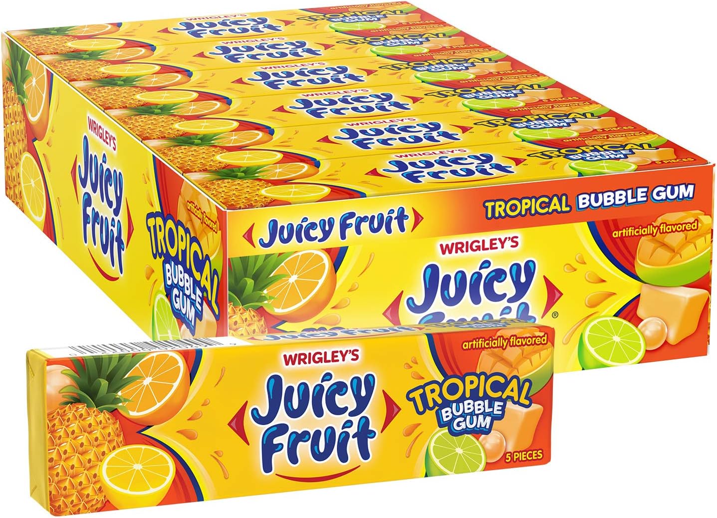 JUICY FRUIT Chewing Gum Pack, Tropical, 5 Count (18 Pack)