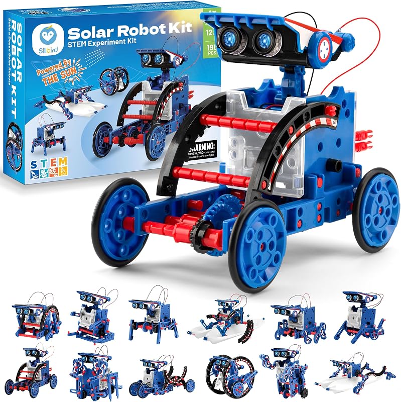 STEM Solar Robot Building Kit, 12-in-1 Gift for Boys Ages 8-13 | Powered by the Sun, Engineering Skills, DIY Educational Birthday Presents for Kids, Buildable Learning Set, 190 Pieces