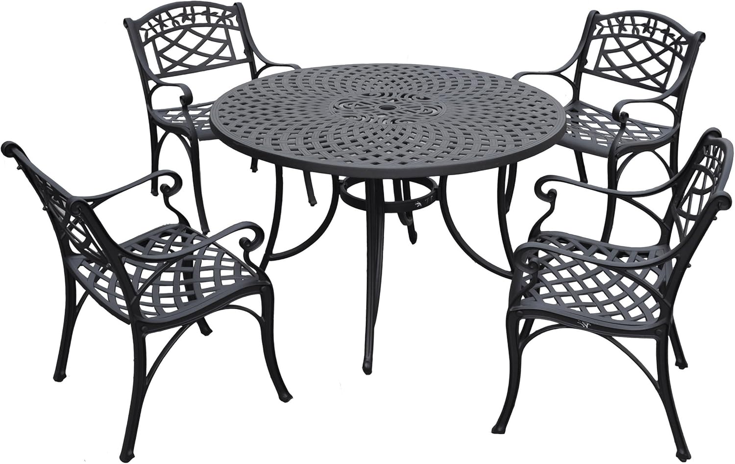 Crosley Furniture Sedona 5-Piece Outdoor Dining Set for 4, 46" Cast Aluminum Round Patio Table and Chairs, Black