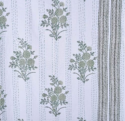 Miniatura 6 de YUVANCRAFTS Edredón y manta de algodón con estampado de bloques indios, tamaño Queen (90 x 108 pulgadas, marrón) - Funda de cama Kantha bohemia