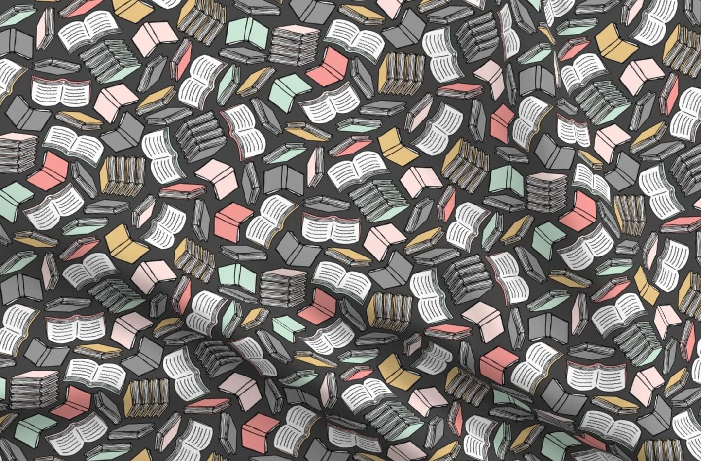 Spoonflower Fabric - Books Mint Coral Book Library Nerd Geek School Teacher Printed on Petal Signature Cotton Fabric Fat Quarter - Sewing Quilting Apparel Crafts Decor