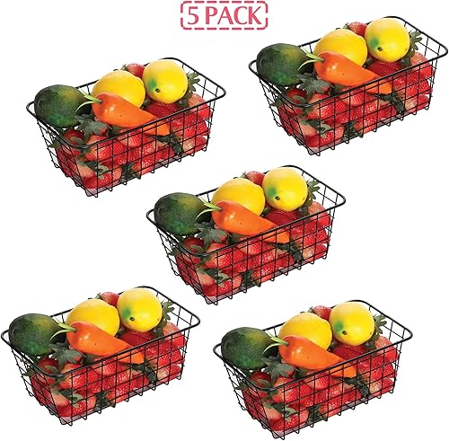 Miniatura 3 de Paquete de 5 cestas de almacenamiento de alambre para el hogar, contenedores de metal montados en la pared, contenedores organizadores para cocina,