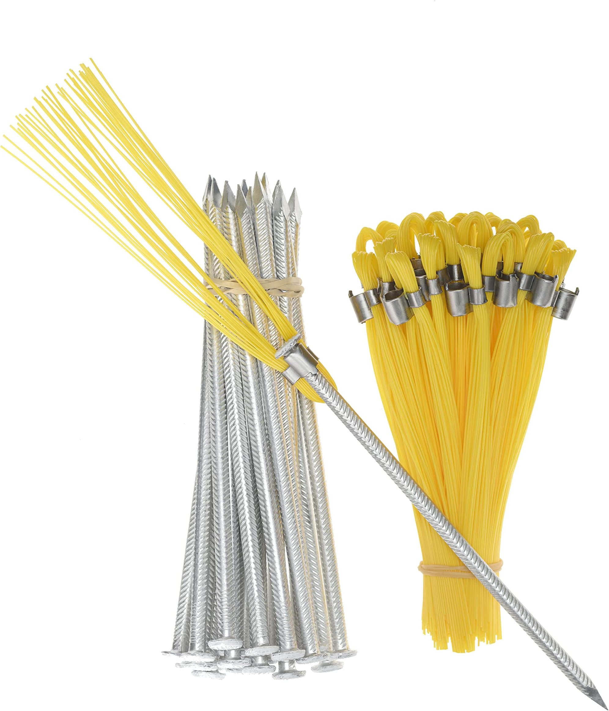 Ground Markers Yellow 6 Inch Whiskers with Lightweight Non-Rust Aluminum Stakes (Pack of 25) Survey Stakes, Construction Markers, Property Line Markers, Trail Markers