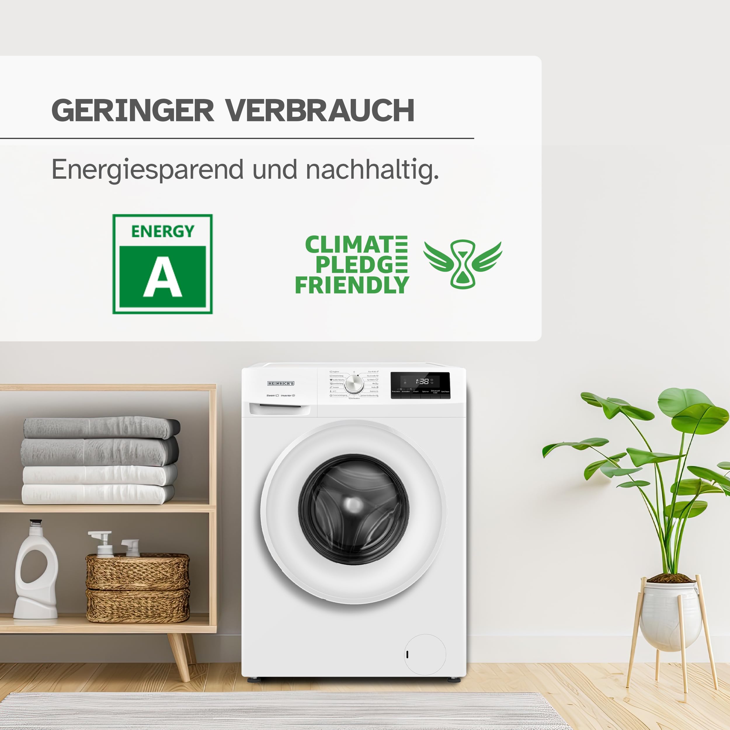 Heinrich Waschmaschine 7kg 1400 U/min Aqua-Stop LED-Display Inverter Motor Energieeffizienzklasse A weiß