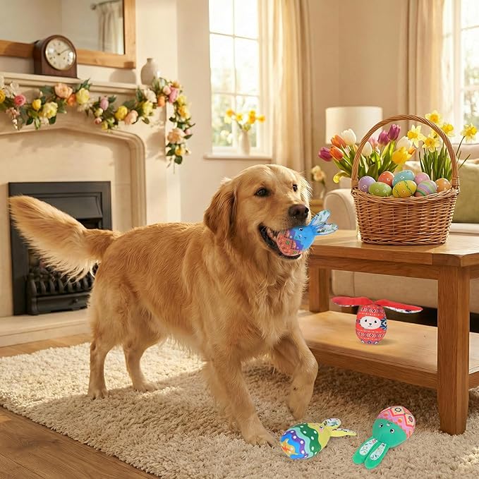 4 Piezas Juguetes para Perros Conejo de Pascua con Squeaker y Papel Crujiente miniatura 8
