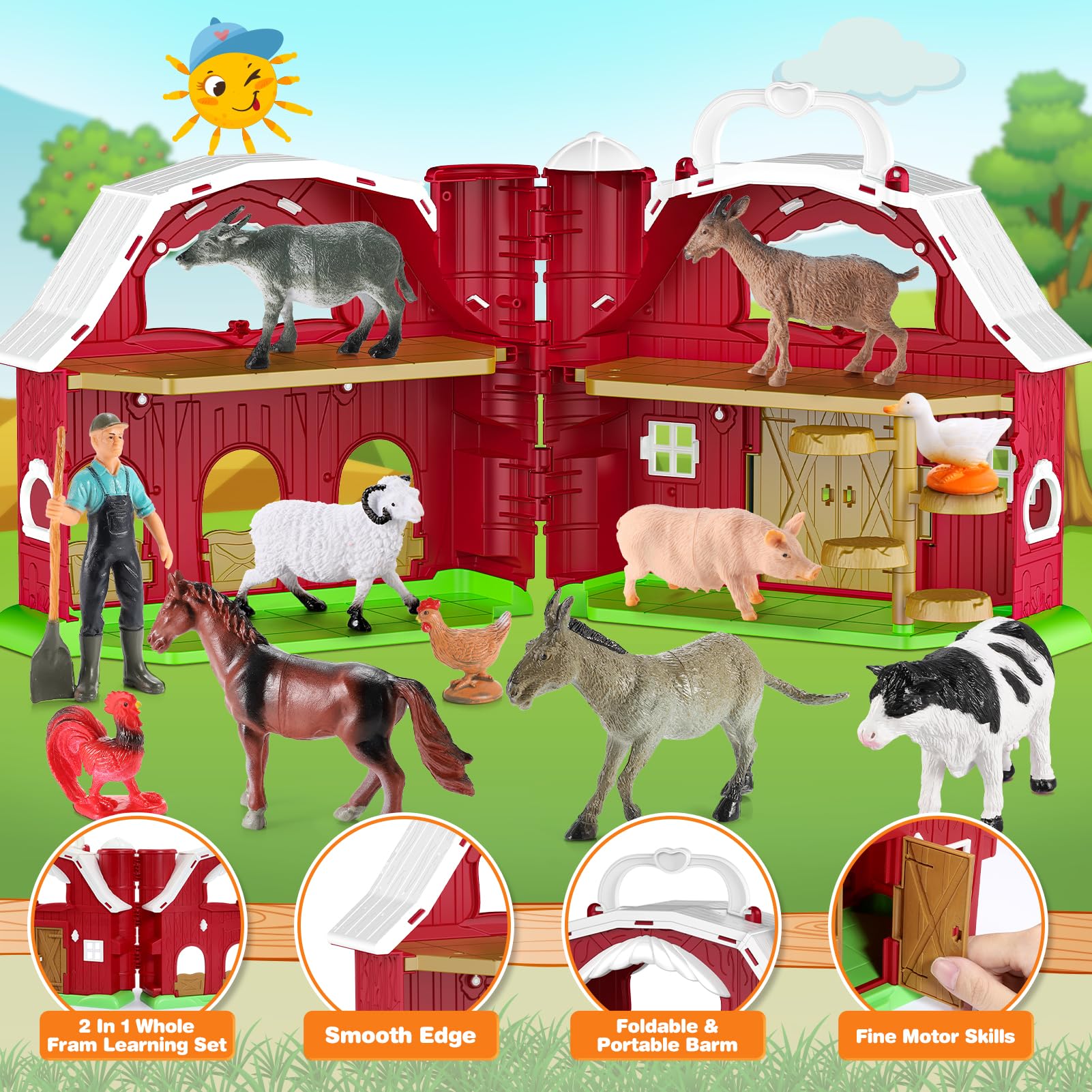 HappyKidsClub Farm Animal Toys for 1-4 Year Olds, Red - Image 3