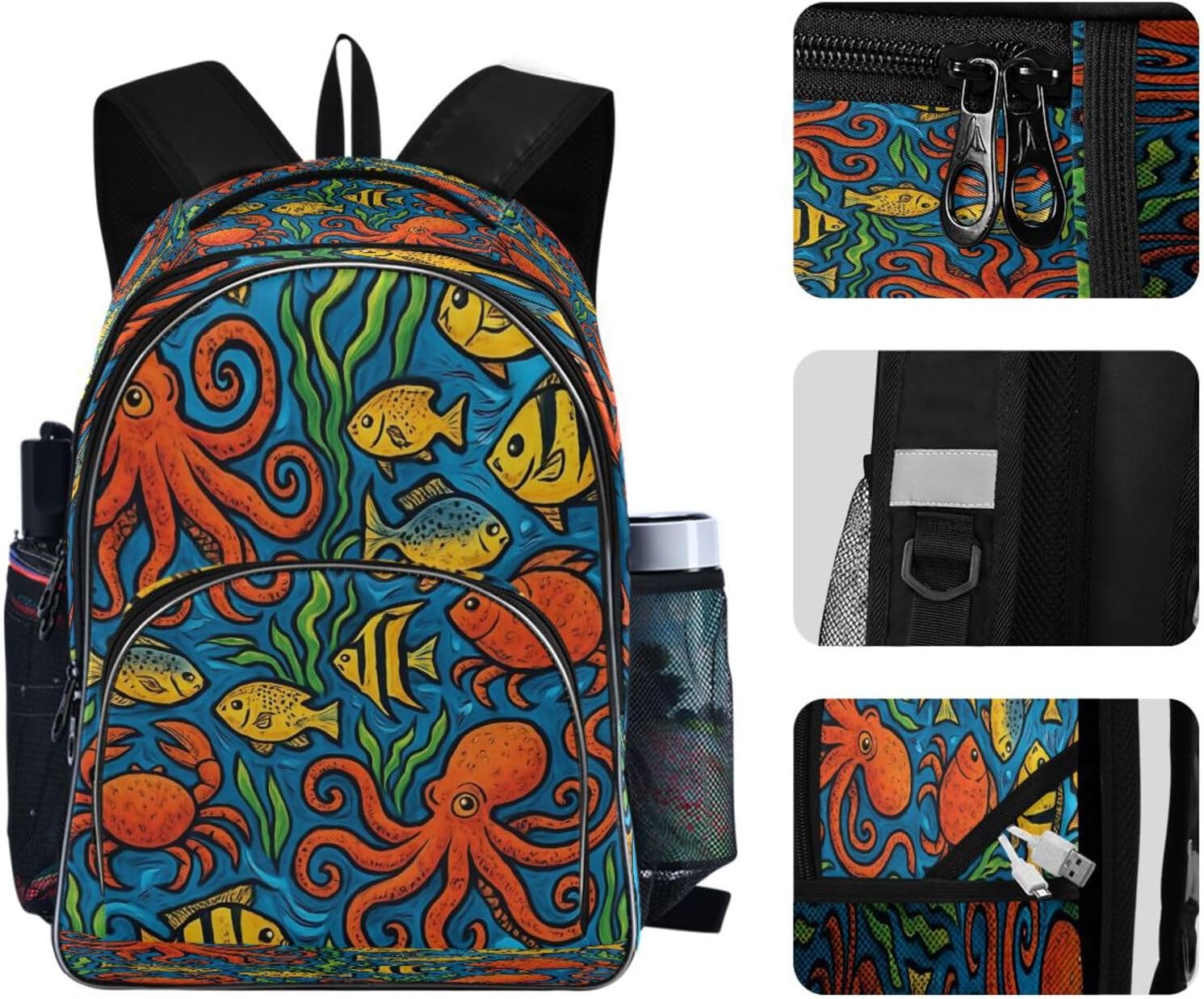 Blueangle Water-Resistant Underwater Octopus Backpack - Lightweight Laptop Backpack with 15.6" Compartment, Durable Commuter Backpack for Work & Outdoor