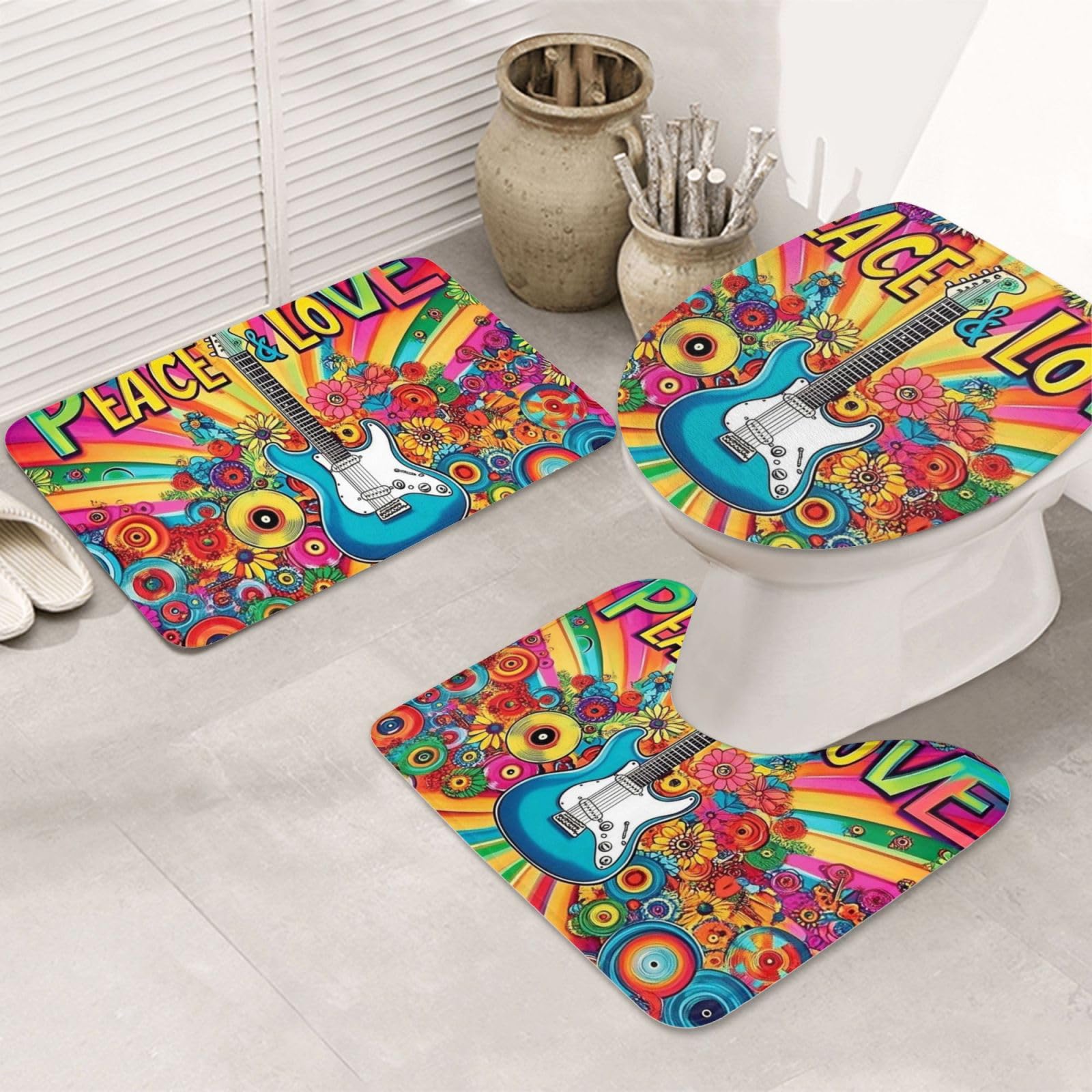 Alfombras de baño antideslizantes para evitar caídas Juego de 3 piezas tie-dye