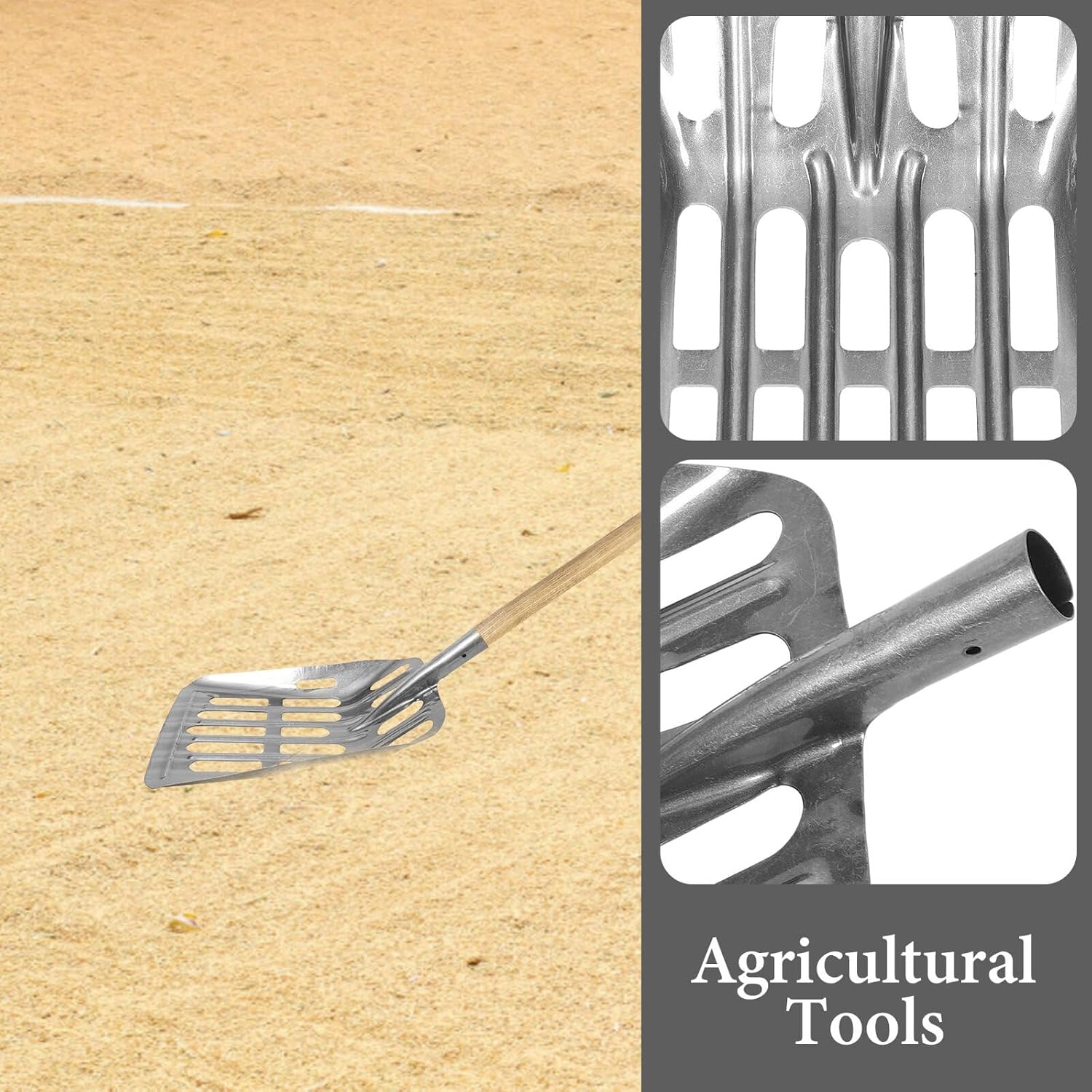 TIDTALEO Multi-Function Corn Shovel Maize Spade for Farming and Household Use, 35cm Wide Steel Soil Loosening Scoop with Hollow Design for Grain Screening and Soil Digging