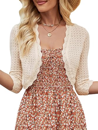JOKELAMB Women's Bolero Shrug Cropped Cardigan Knit Sweaters Open Front Casual Elegant Jacket for Dresses
