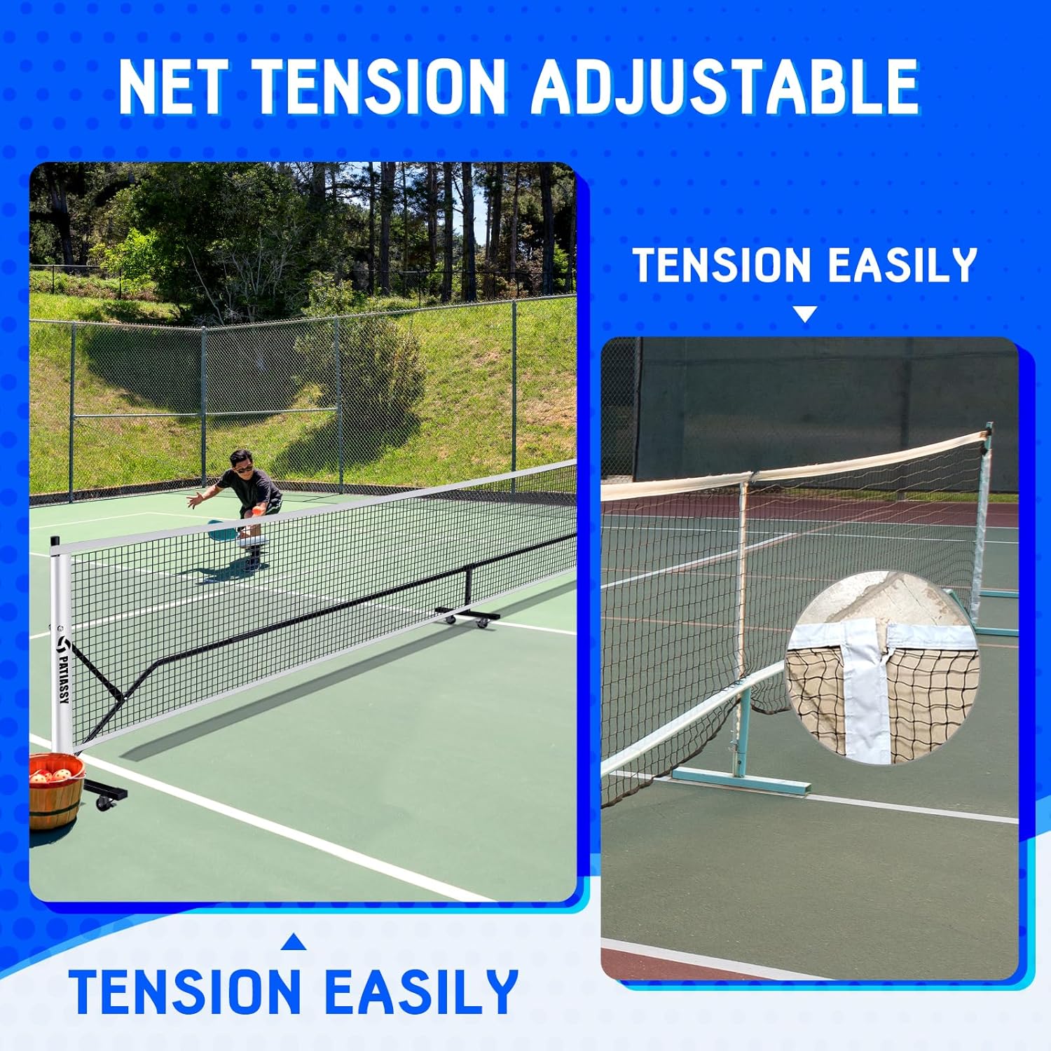 Portable Pickleball Net System with Wheels, 22FT Regulation Size Pickleball Net with Court Lines and 8 Sandbags for Outdoor Driveway, Mobile Pickle Ball Set with Carry Bag, Steady Steel Frame