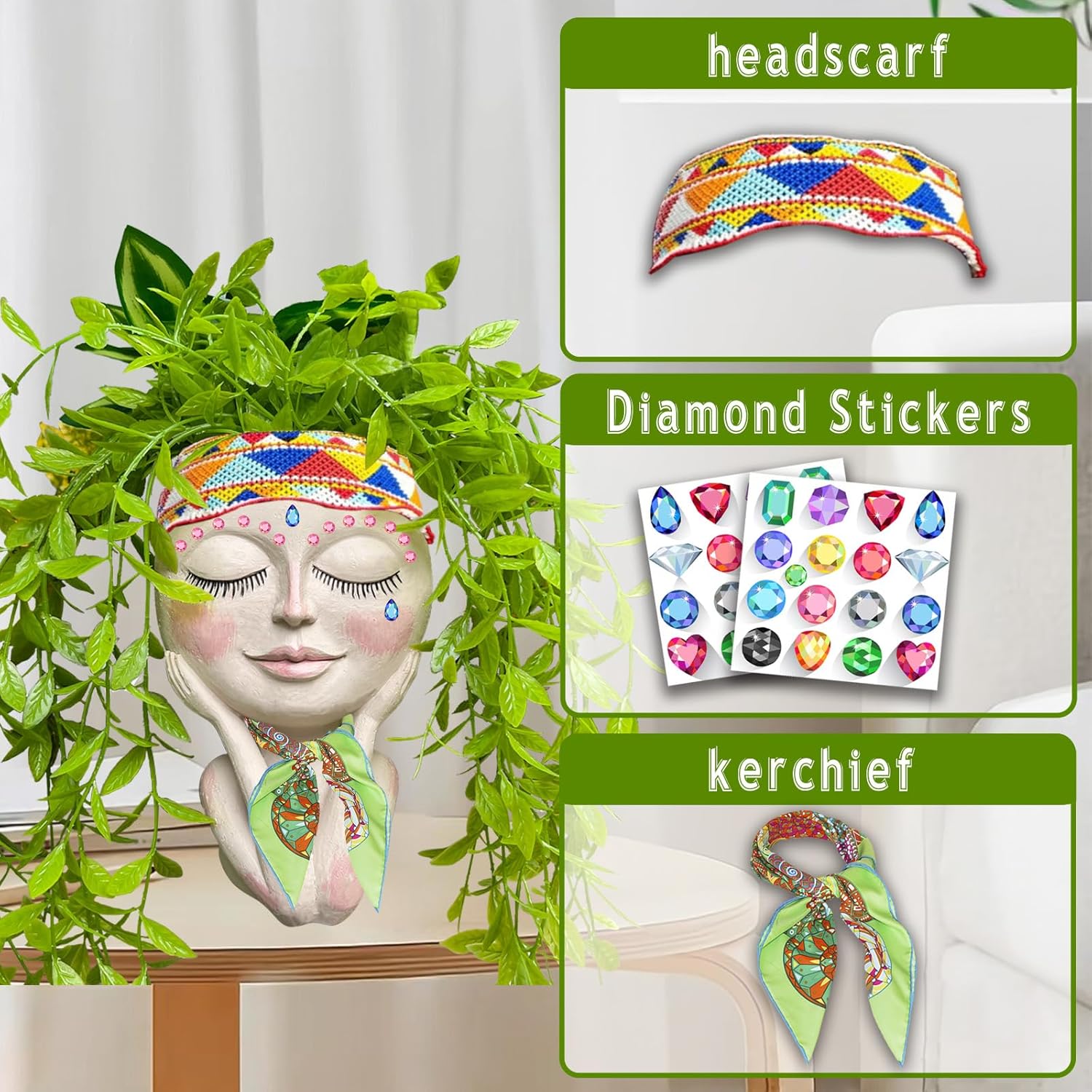 Plant pots Set, Cute Head Succulent pots Head and Sunflower Nursery pots with Drainage Holes Plant pots Head, Outdoor Gardening Set