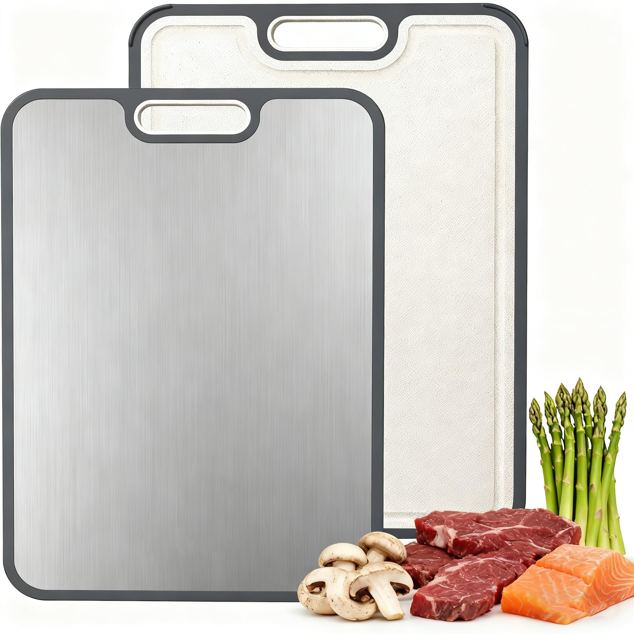 Titanium Cutting Board for Kitchen, Non Toxic 2-in-1 Cutting Board Double Sided Food Grade Pure Titanium and Wheat Straw PP, Easy to Clean Large Size