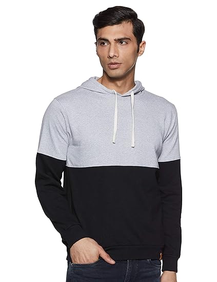 Black Mens Contrast Panel Hoodie Hoodie