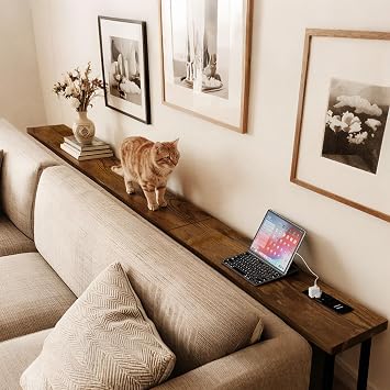 GRLEAF 90 Inch Narrow Sofa Table with Power Outlet, Extra Long Console Table Behind Couch Table with Charging Station, Skinny Entryway Table Thin Table for Living Room, Narrow Spaces Rustic Brown