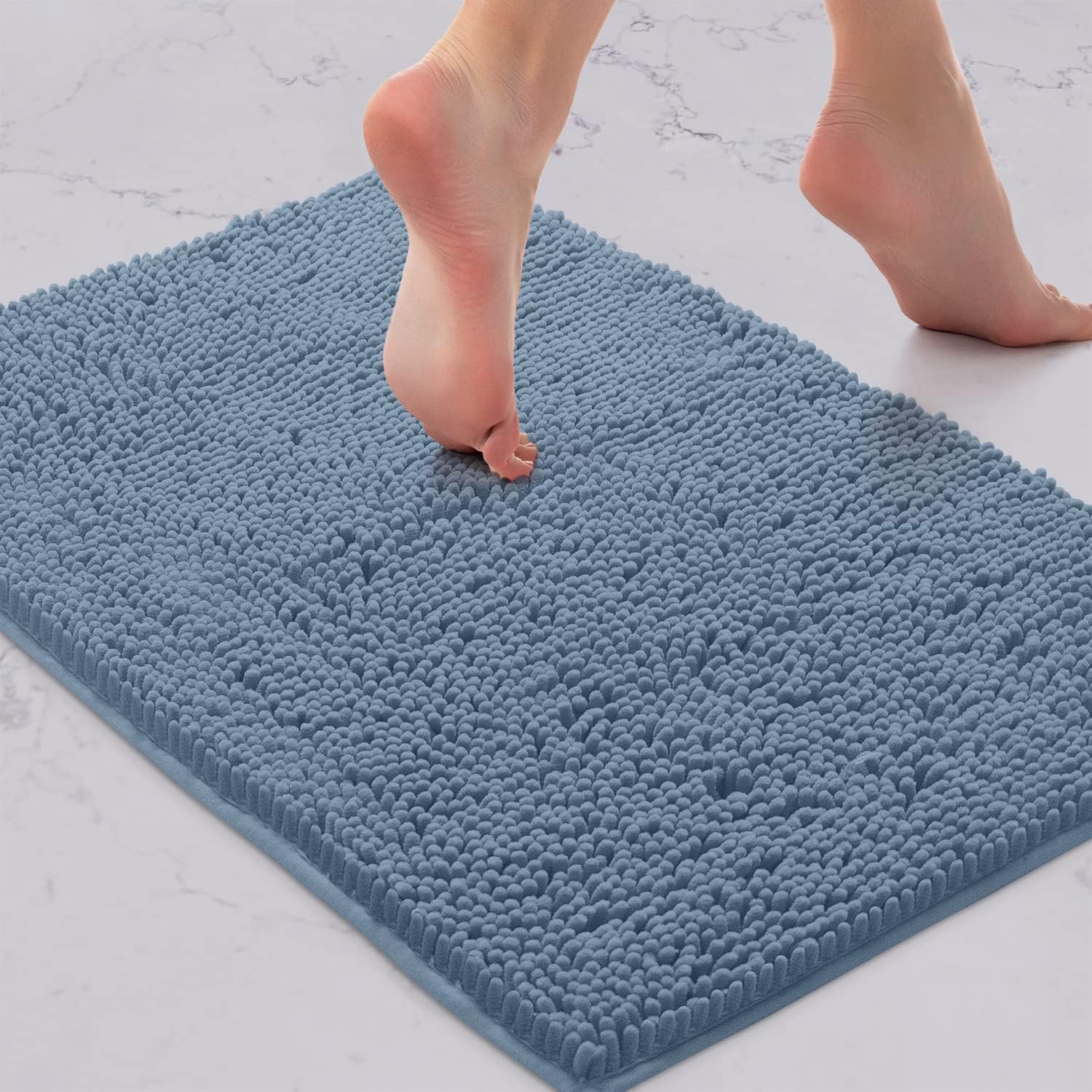 LuxUrux Bath Mat, Extra-Soft Plush Non-Slip Bathroom Rug, Luxury Chenille Microfiber Material, Super Absorbent Shaggy Bath Rug. Machine Wash & Dry (17 x 24 inches, Sky Blue)