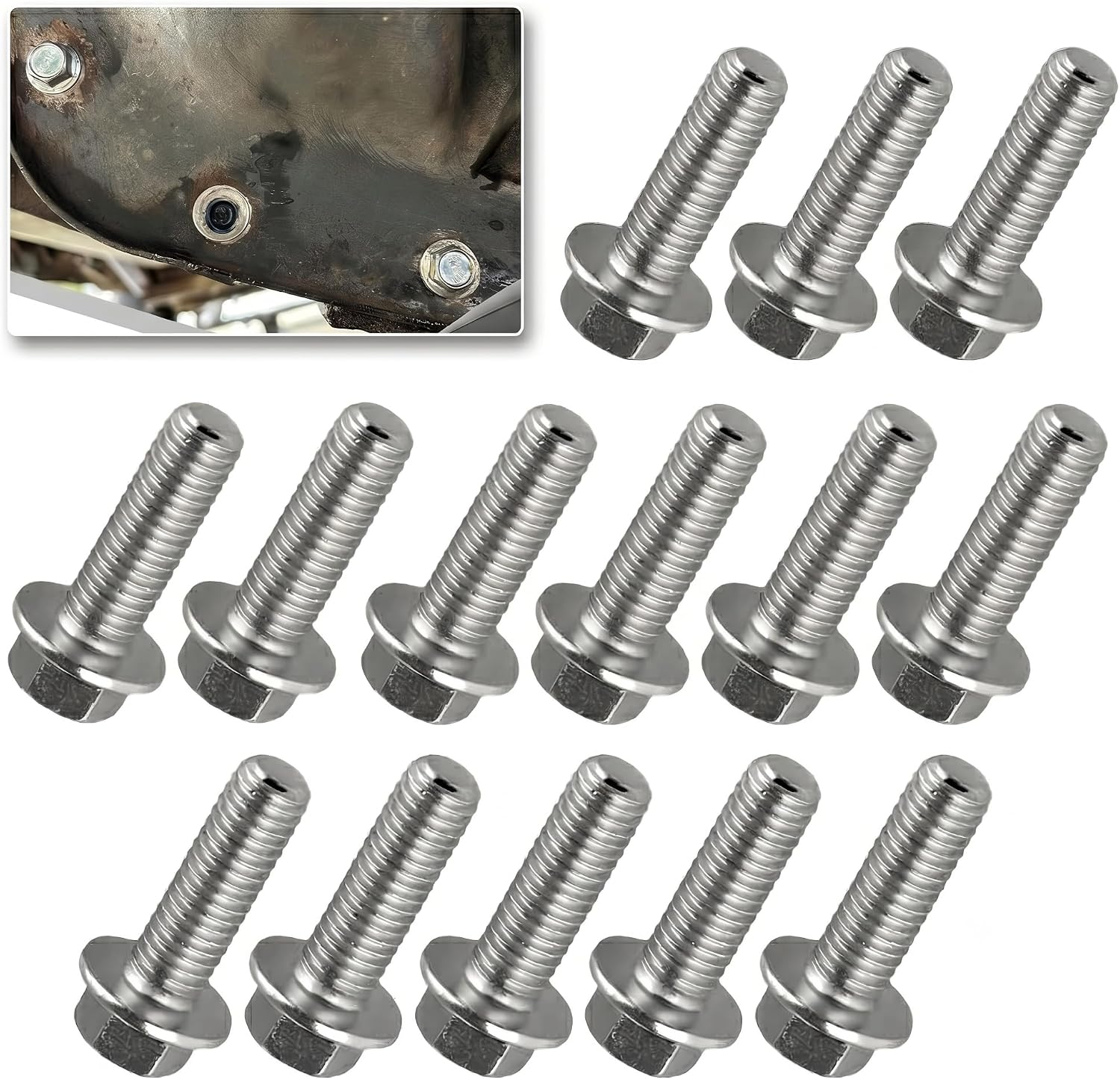 14 PCS Car Differential Cover Bolts, M8 1.25 x 20 mm 304 Stainless Steel Bolt Kit, Anti-loose Toothed Hex Flange Transmission Oil Pan Fastener, Hardware Replacement for Most Cars (Silver)