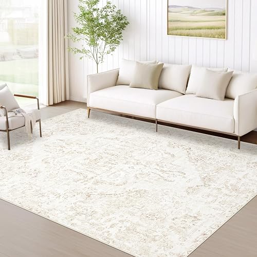 MXSANYOO Washable 5x7 Vintage Floral Distressed Rug (Beige)