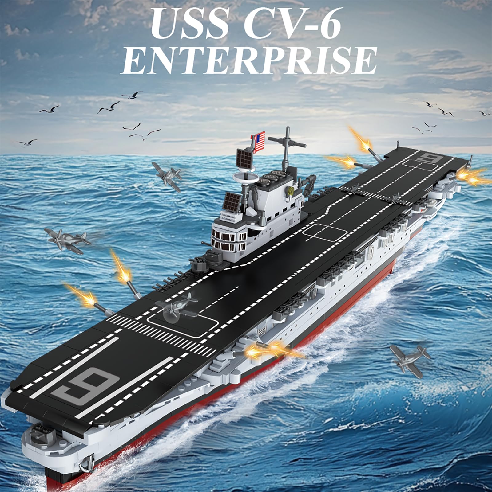 muuchuu Kit di Costruzione di Nave da Guerra Militare per Adulti, Modello di Nave da Guerra USS CV-6 Enterprise per Esposizione, Grande Nave WW2, Regalo per Bambini e Collezionisti, Decorazione (1883