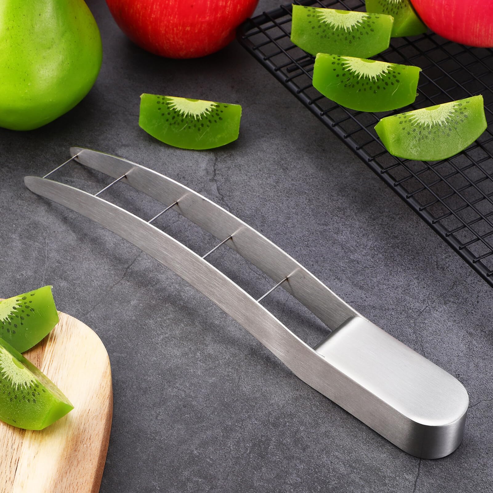 Kichvoe 2stücke Wassermelonen Schneidewerkzeug Teiliges Aus Edelstahl Sicherer Fruchtschneider Für Wassermelonen Und Cantaloupe Effizientes Einfaches Zerteilen Für Obstwürfel