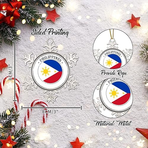 Miniatura 2 de Adornos de Navidad de Filipinas, bandera nacional de Filipinas, decoraciones de Navidad, recuerdo de la ciudad, adorno de copo de nieve de metal,