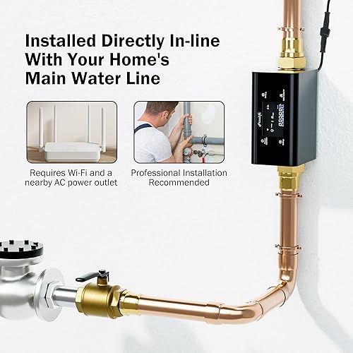 Miniatura 4 de Frizzlife LP365 Monitor de agua inteligente de 1.25 pulgadas y apagado automático, detección ultrasónica de micro fugas de 0.01 GPM, control remoto