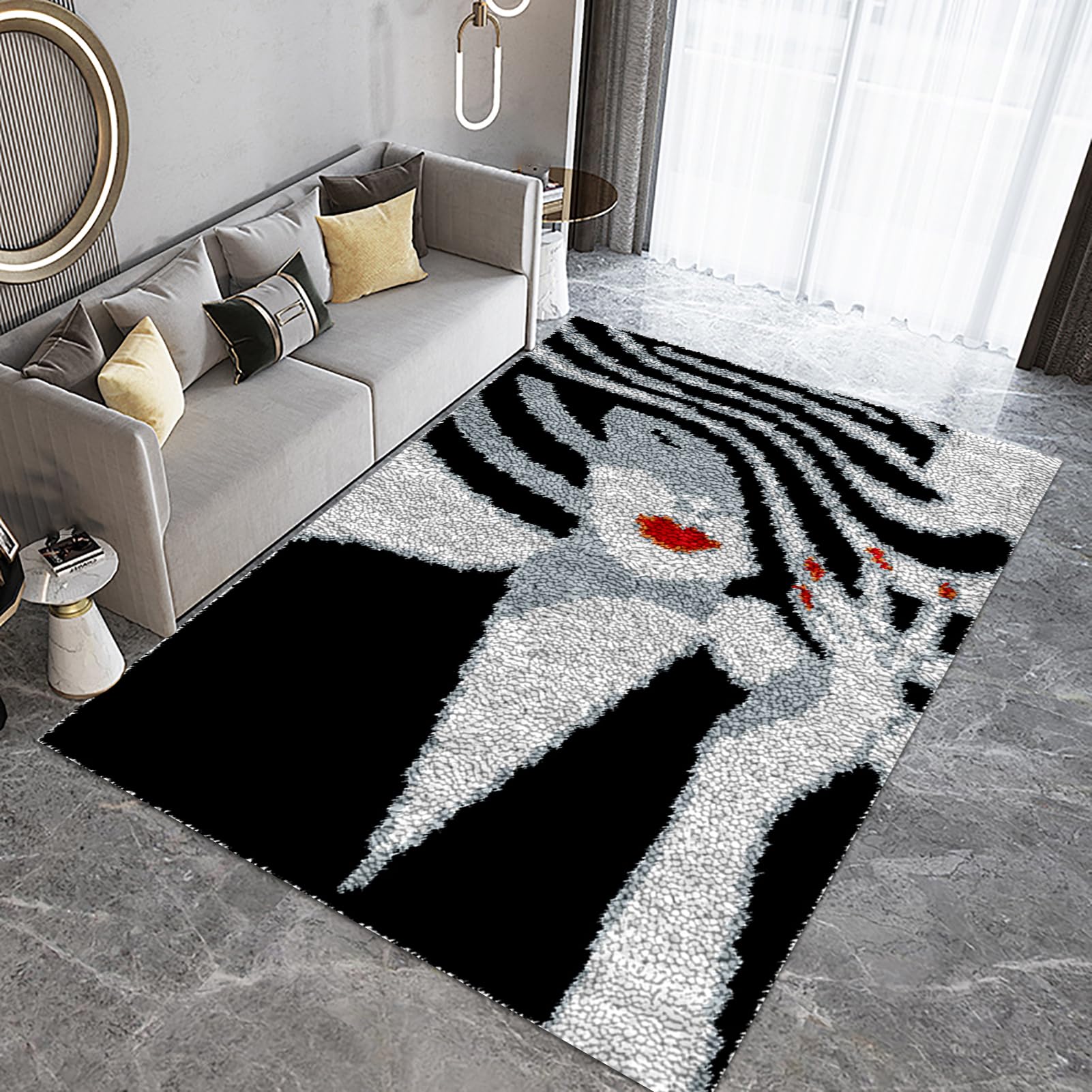 Laegnfho 80 x 115 cm Latch Hook Rug Kits DIY Latch Hook Rug Carpet Making Cushion Crochet Kits Embroidery Kits Needlework Crafts for Home Decor Latch Hook Kits for Adults