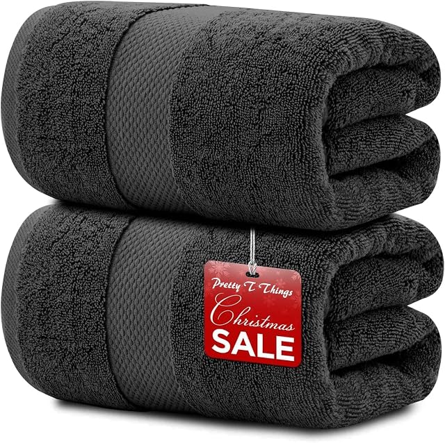 Pretty T Things 2 x Super Jumbo Bath Sheets 100% Egyptian Cotton Extra Large Bath Sheet Towels 100 x 200 cm (Charcoal Grey)