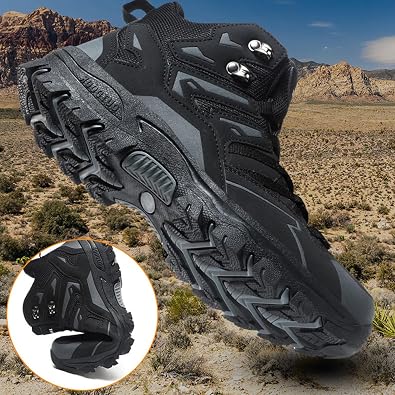 Men's Waterproof Hiking Boots High-Top Leather Non-Slip Outdoor Shoes for Mountain Trekking, Trail & Camping
