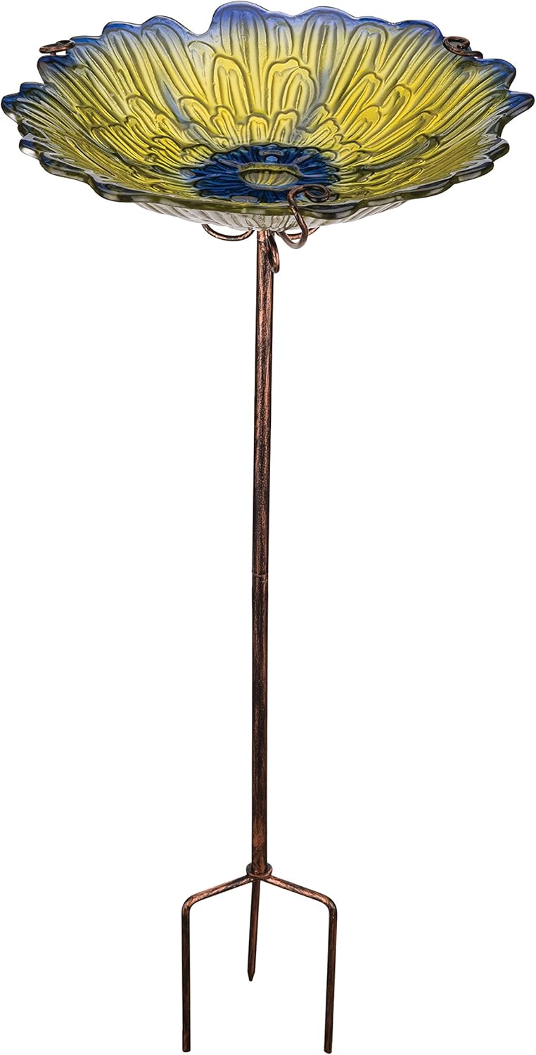 Regal Art & Gift Bird Feeder/Bath with stand, Birdwatching essential, Durable Glass & Metal, Outdoor Decor, Easy-Fill, Heavy duty poles, Ideal for Porch, Patio, Backyard, Garden - 12”L x 12”W x 25”H