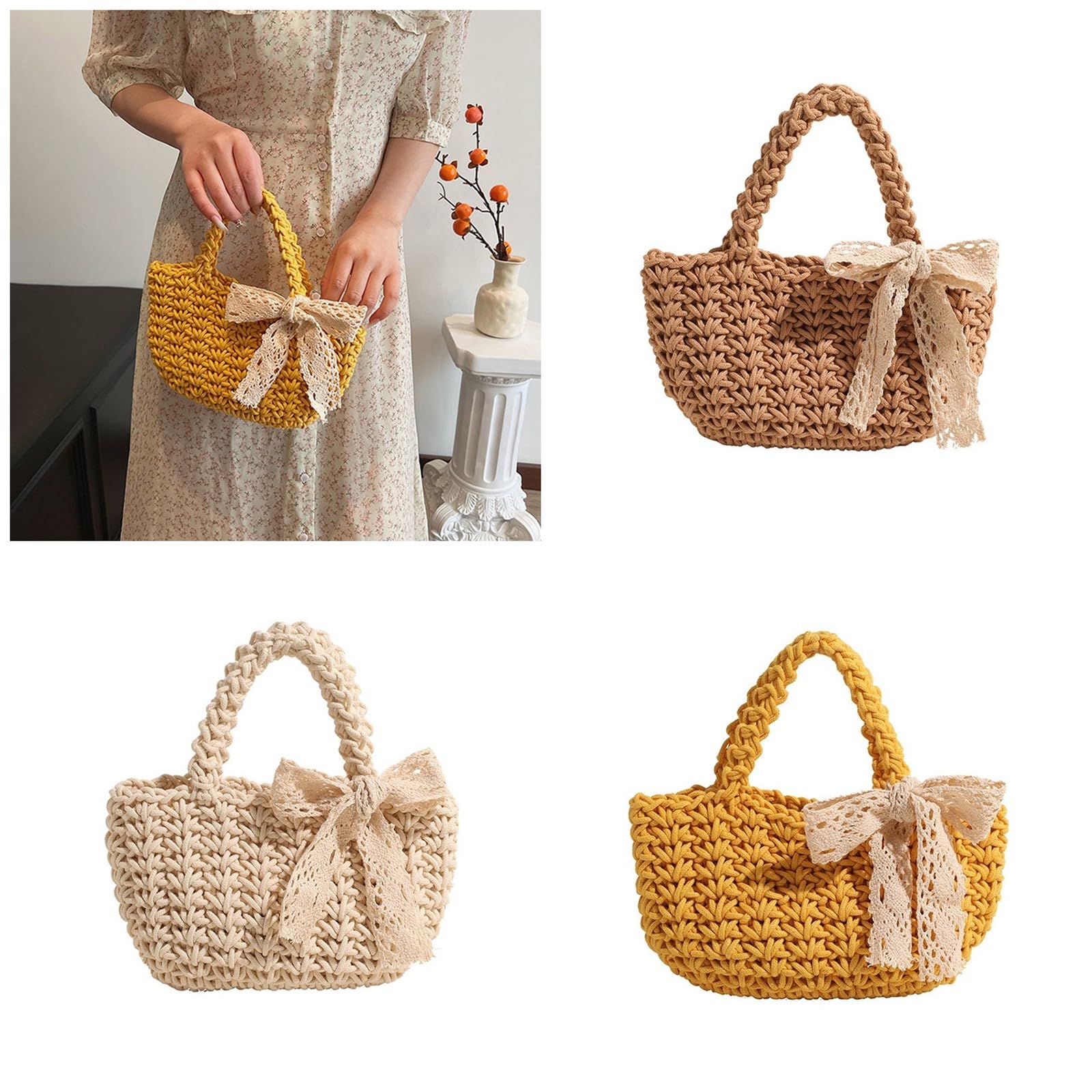 XUZHID Women's Shoulder Bags, Straw Beach Bags, Handwoven Tote Purse with Top Handle, Casual Straw Clutches, Beige