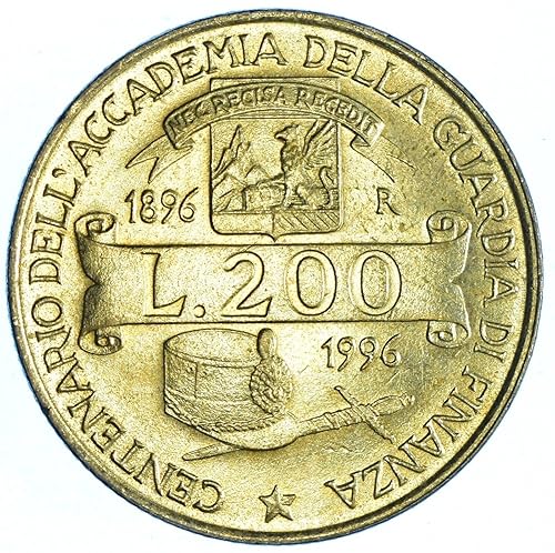 1996 R 200 Lire Italian Coin. Celebrating Acedemy Of "Guardia di Finanza", Financial Crimes Unit. 200 Lira Graded By Seller Circulated Condition