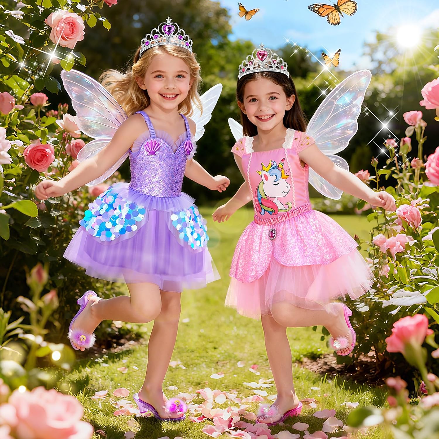 Princess Dress Up CLothes with Princess Shoes, Kids' Dress Up & Pretend Play Costumes for Little Girls, Mermaid & Unicorn Dress Up Toys Set for Toddlers, Christmas Birthday Gifts for 3-6 Role Play