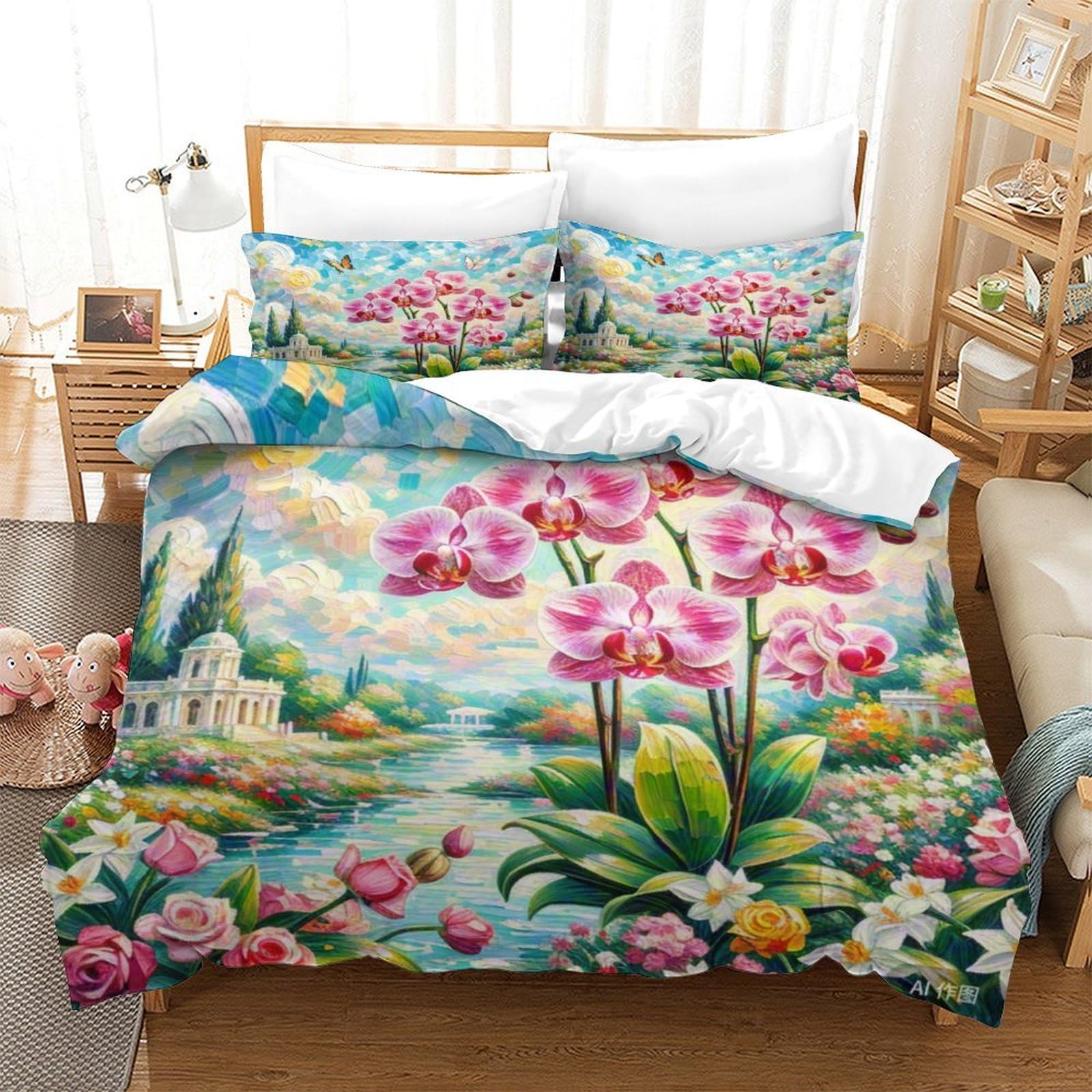 Parure de lit orchidée 3D de qualité supérieure en microfibre douce 260x220