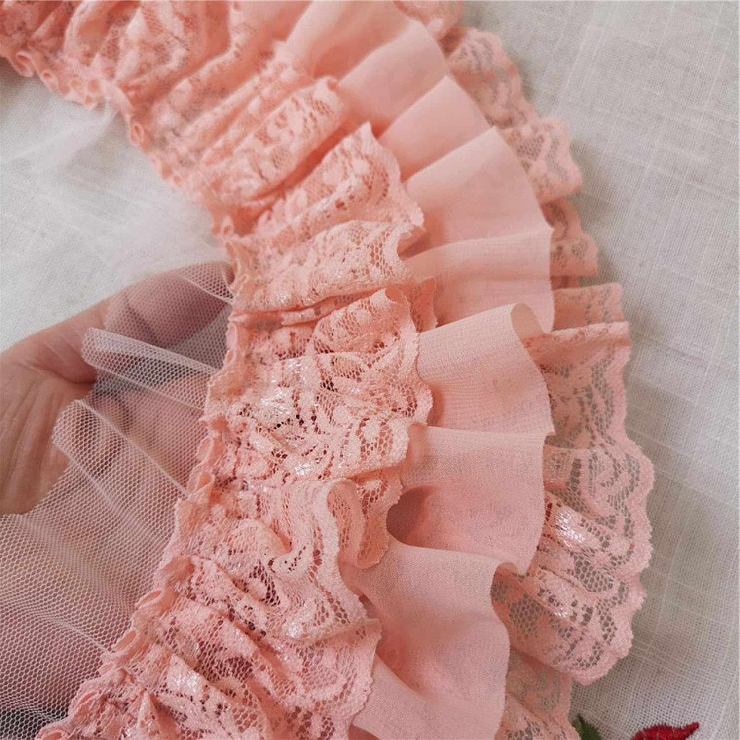 Exquisite Floral Ruffled Lace Trim 3 Layered Ruffle Lace Edge Sewing Accessories for Lolita Dress Costumes White Color
