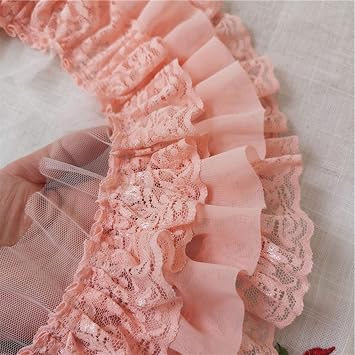 Exquisite Floral Ruffled Lace Trim 3 Layered Ruffle Cuffs Lace Sewing Accessories for Lolita Dress Costumes Peach Color